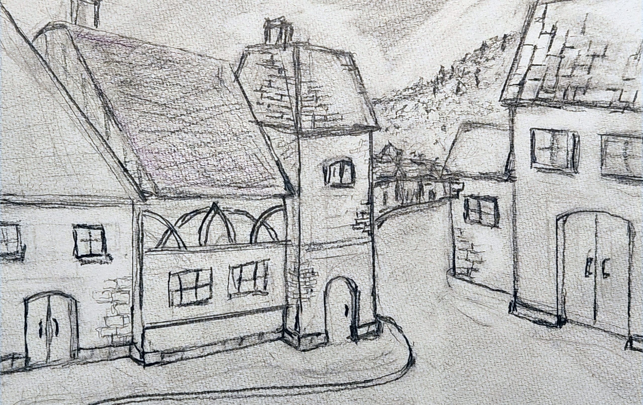 Drawing of an quaint English village