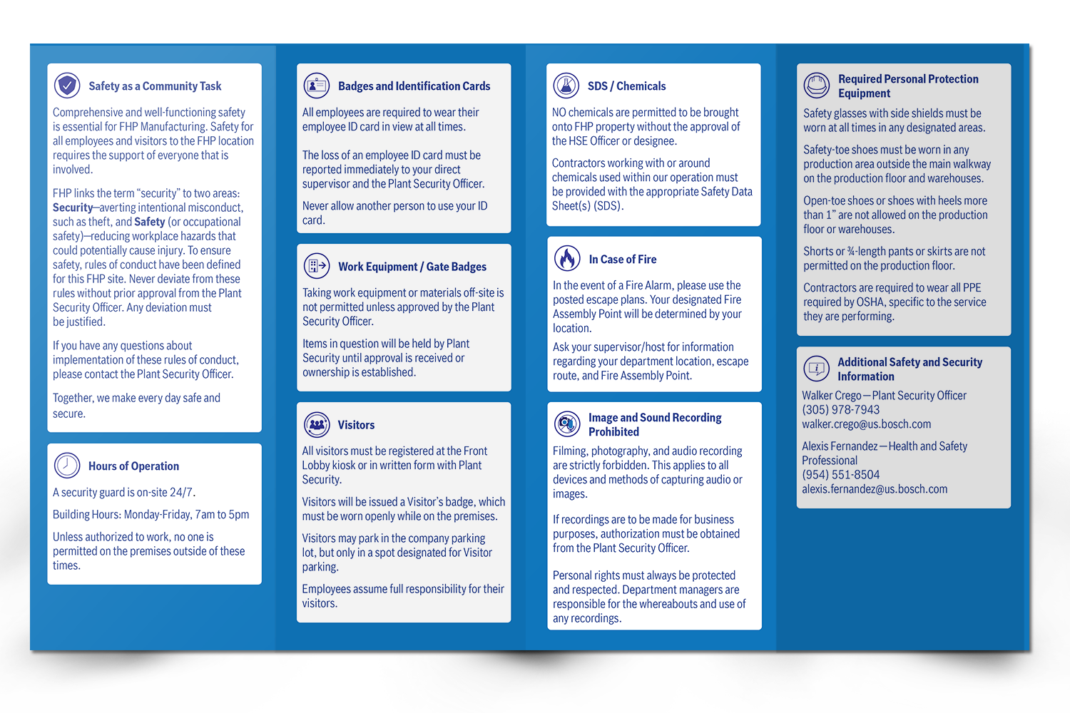 brochure showing emergency safety and exit information